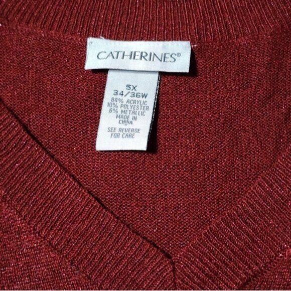 Catherines 5X Burgundy Pullover Sweatshirt Lightweight Glittery 34/36W - Picture 2 of 10